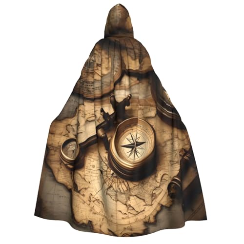 Cape à capuche unisexe avec motif boussole et carte médiévale pour Halloween et cosplay