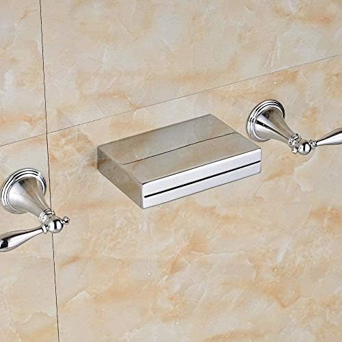 XANAYXWJ Chromowana, łazienkowa bateria ścienna do kuchni i wanny - Bateria z dwoma uchwytami i zaworem ceramicznym Trzy otwory Stylowy i