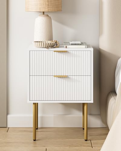 AEPOALUA Nightstand,Morden Bedside Table with Gold Frame,Small White Night Stand,End