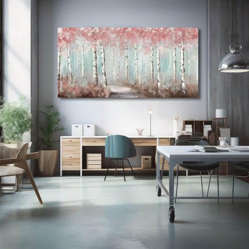 Décoration murale botanique rose 50x100cm avec cadre intérieur pour chambre fille