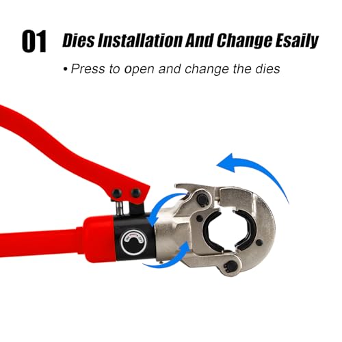 DIYTuning Hydraulic Copper Tube Crimping Tool,Copper Pipe Fittings Crimping and Plumbing Tool with Crimping Dies Jaw 1/2\", 3/4\", 1\" Pipe Press Crimper Pressing Pliers, with Pipe Cutter (RED)