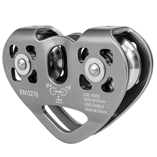 Double Zip Line Pulley Trolley 30kN 6700LBS Tandem Dual Speed Pulleys for 1/4 5/16 3/8 1/2 Rope Heavy Duty Accessories and Parts for Rescue Climbing Hauling Backyard Mountaineering Rigging