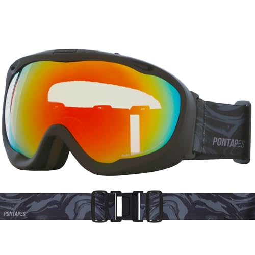 PONTAPES(ポンタぺス) スキーゴーグル 日本企画品 曇り止め加工 ダブルレンズ 男女兼用 簡単脱着 全8色 23BLK_1 メンズ レディース スキーゴーグル スノーゴーグル スノボ