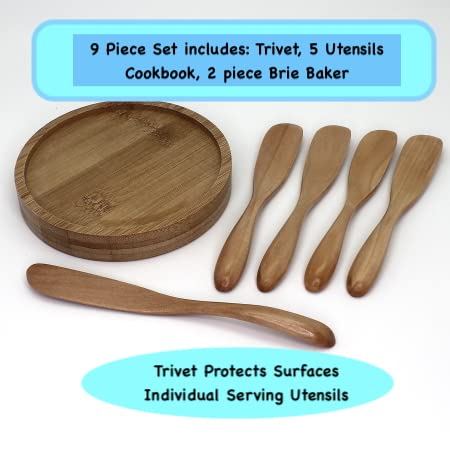 Large Brie Baking Dish With Lid - Cookbook, Trivet And 5 Utensils. Large Cheese Baker For Large Wheels Of Brie And Camembert Cheese. Brie Cheese Baking Dish Is Microwave, Dishwasher And Oven Safe. #TOP2