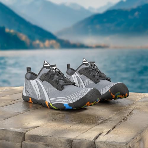 WateLves Water Shoes Mens Womens Beach Swim Shoes Quick-Dry Aqua Socks Pool Shoes for Surf Yoga Water Aerobics (C/Light Gray, 43) - Image 2