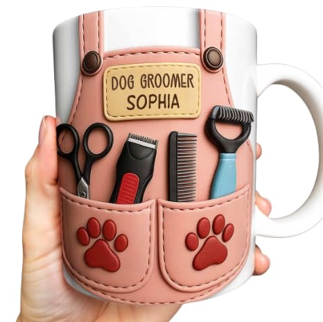 Dog Groomer Mug Dog Groomer Scissors And Paw Prints Mug Personalized Pet Grooming Coffee Cup Custom Drinking Mugs