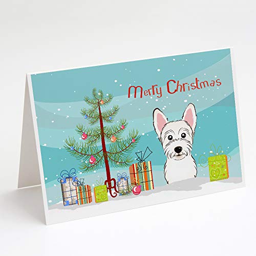 Caroline's Treasures BB1598GCA7P Christmas Tree and Westie Greeting Cards and Envelopes Pack of 8 Blank Cards with Envelopes Whimsical A7 Size 5x7 Blank Note Cards