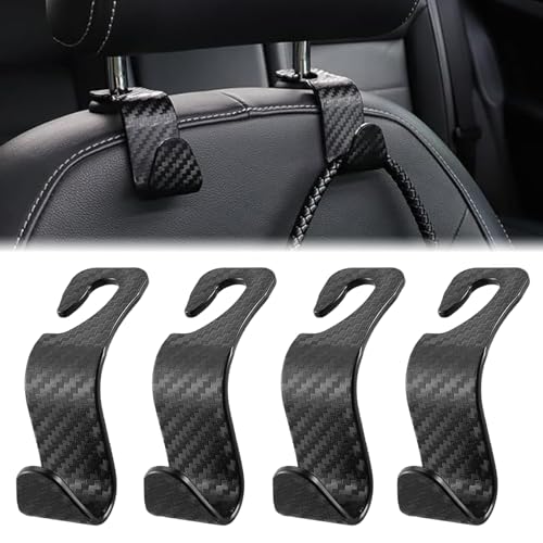 Ronsoile Car Back Seat Headrest Hooks, 4 Pack Car Purse Hook, Headrest Hook for Car, Universal Auto Car Seat Headrest Hook Hangers Organizer for Handbag Purse Coat(Carbon Fibre)
