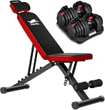 CuteeFox 商品 トレーニングベンチ＋可変式 ダンベル 40kg アジャスタブル 2個セット 5~40KG 17段階調節 3秒で重量調整 クイックダンベル 収納便利 筋トレ 0940 (レッド)