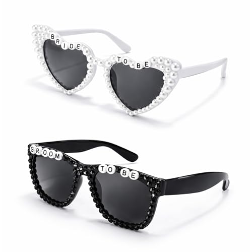 LQDXZQ 2PCS Bride and Groom Sunglasses Heart-Shaped and Square Frame Wedding Glasses Set Stylish Eyewear for Wedding Couples Photoshoot Accessories Durable PP Material