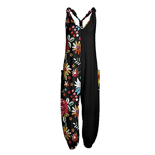 OIOLOYJM Summer Plus Size Boho Overalls for Women 2025 Fashion Jumpsuits Loose Fit Rompers Floral Printed Baggy Harem Pants