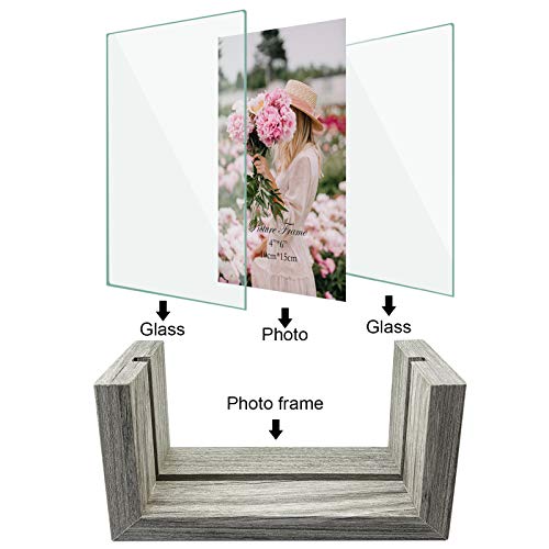 CRUGLA 4x6 Picture Frames Set of 2, Glass Frameless Frame Photo Tabletop Display 4 by 6 Photograph Home Decor