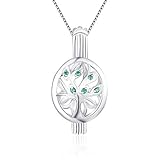 LGSY Green CZ Life Tree Cage Pendants for Pearl Jewelry Making Sterling Silver, Design Cage Pendants for Women