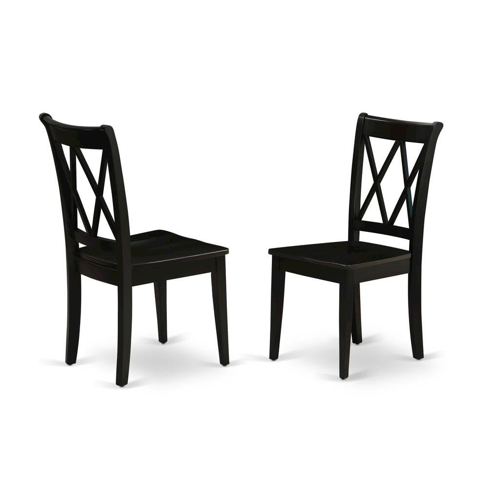 Solid Wood Dining Chairs with Double Cross Back by Furnifact – Wood, Black, Pack of 2