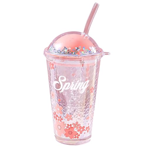 Image of Drinking Glasses Tumbler with Plastic Gliter Lid and Straw - 450ml, Set of 1, Travel Sipper Bottle for Juice Cocktail Iced Tea Coffee Smoothie Hot Cold Drink Cup Home & Travel