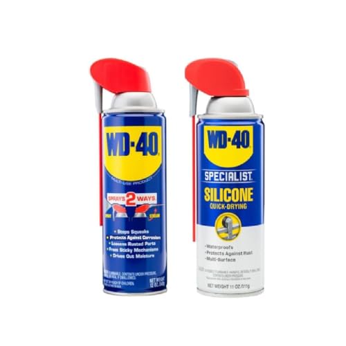 WD-40 Multi-Use Product & Specialist Silicone Lubricant Combo Pack, Smart Straw Sprays 2 Ways, Original Formula 12oz & Water-Resistant Silicone 11oz (Pack of 2)