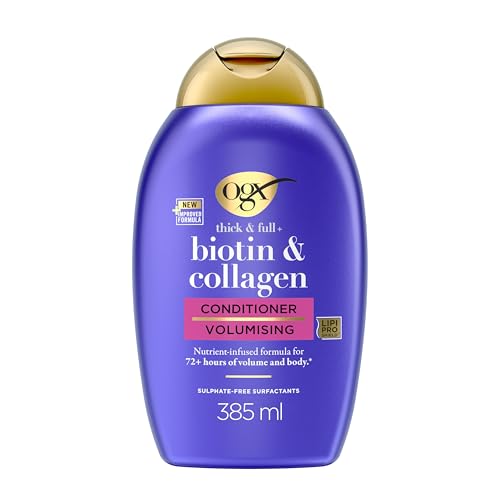 OGX | Après-Shampooing Volumateur Biotine & Collagène (flacon de 385 ml) – Soin capillaire avec formule infusée de nutriments – Après-shampooing sans sulfate pour plus de 72 heures de volume
