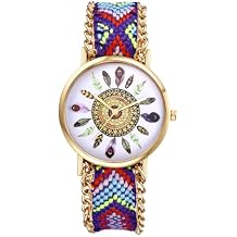 JewelryWe Bohemian Weave Bracelet Watch - Handmade Ethnic Style Adjustable Braided Boho Friendship Wristwatch for Women Ladies for Mothers Day