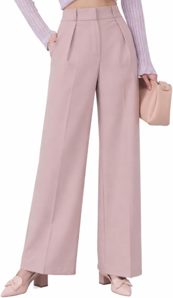Wide Leg Work Pants Womens Dress Pants Elastic High Waist Palazzo Casual Trousers Office Slacks Regular and Plus Size