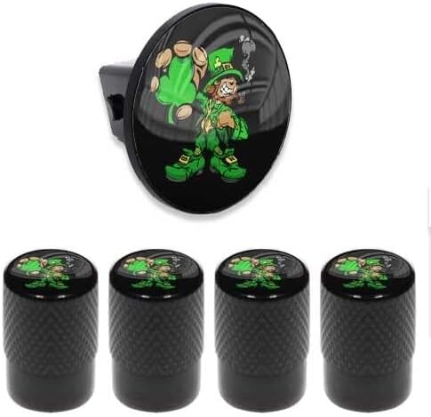 Tow Hitch Cover Insert Plug for Truck & SUV + Valve CAPS Irish Leprechaun Clover Model-PYT-8888-4609