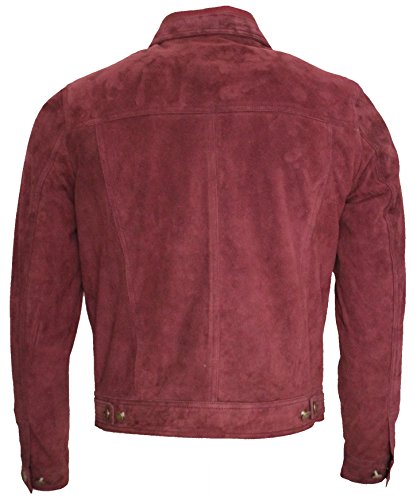 Men's Trucker Casual Burgundy Goat Suede Leather Shirt Jeans Jacke3