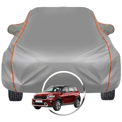 Image of Pivalo Car Cover for Kia Sonet - Fits All Model & Year | 100% Waterproof All-Weather UV & Paint Protection | Premium 3-Layer Fabric | Triple Stitched with Reflective Piping (Grey)