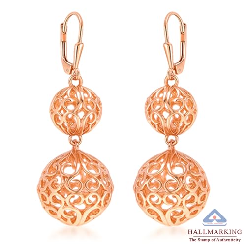 Image of TRUESILVER ACPL 925 Sterling Silver BIS Hallmarked Filigree Ball Leverback Drop Dangle Earrings for Women