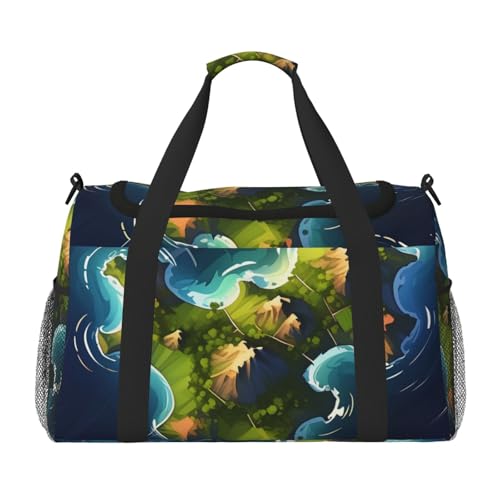 island of cuba Print Travel Duffle Bag - Foldable Personal Item Travel Bag for Women & Men,Carry-On Convertible Crossbody Tote Bags with Adjustable Shoulder Strap & Pockets 13x10.2x19.7 in