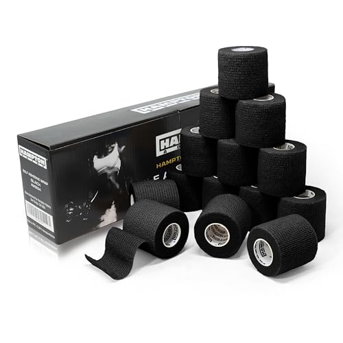 Hampton Adams | As Seen on Shark Tank | Self Adhesive Bandage Wrap (14-Pack) | 15ft | Pet Safe | Breathable Athletic Elastic Cohesive Bandage for Sports Injury Ankle Knee Wrist sprains (Black)