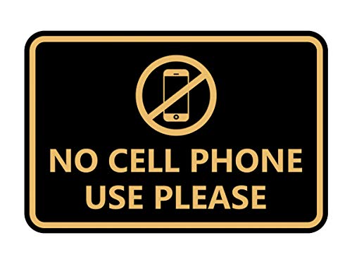 Cartel sin uso de teléfono celular por favor Signs ByLITA negro y dorado chico