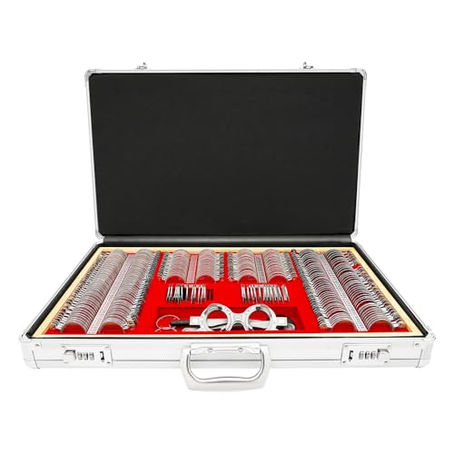 266PCS Optical Trial Lenses Set, Metal Rim Optometry Optical Instrument, Portable Optometry Eye Lenses Case with Trial Frame, Professional Optician Tool Lens Set for Optometrist Vision Tester