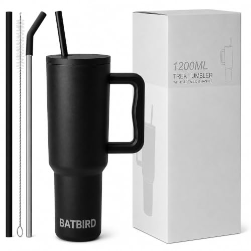 Image of Stainless Steel 1200 ml Vacuum Tumbler with Lid & Straw - Double‑Wall Insulated Cup for Travel, Gym & Office - Keeps Beverages Hot or Cold - 1.2 L Capacity (Plain Black)