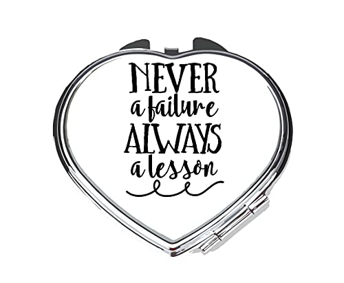 Never a failure always a lesson [CM17PMR] positive statement compact pocket mirror - silver heart shape