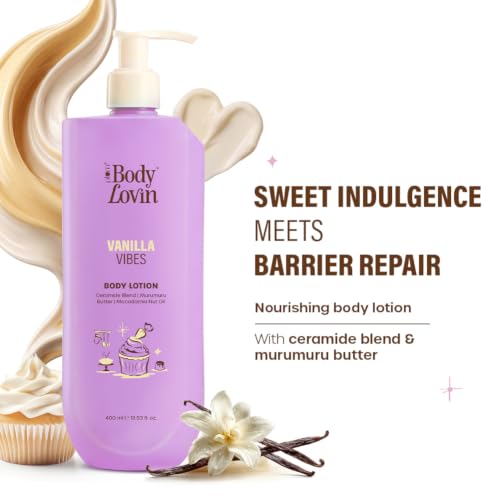 Image of Plum BodyLovin' Vanilla Vibes Body Lotion | Nourishing & Barrier-Repairing Body Lotion | Velvety Cream Formula | Ceramide Blend, Murumuru Butter & Macadamia Nut Oil | Warm Vanilla Fragrance | 400 ml