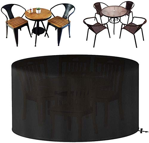 Barbecue Covers Round Garden Furniture Covers Waterproof 210D Oxford Fabric Double Stitching Breathable Windproof/Dustproof/Anti UV/Rainproof Circular Outdoor Garden Bar Table Cover Black YUXO
