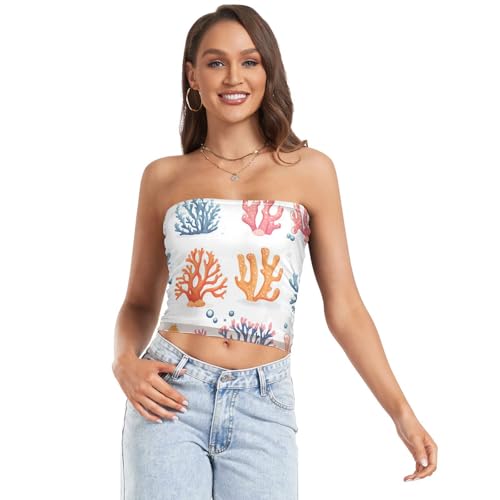 Cute Coral Womens Boob Tube Top Sexy Strapless Tube Top Top Without Straps for Teen Girls Casual