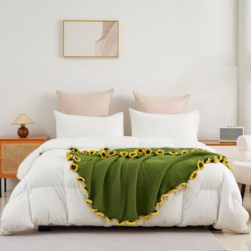 Longhui bedding Crochet Flower Bouquet Throw Blanket, Handmade Knitted Blanket with Sunflower, Cute Romantic Gift for Her Girlfriend Mom Mother’s Day Valentine Wedding Anniversary Birthday, 40 Inches