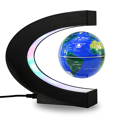 Magnetic Levitation Floating Globe Mysteriously Suspended in Air World Map (C-Shape-Blue)
