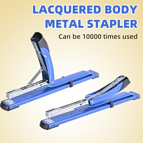 Image of Long Reach Stapler, with 2000 Staples & Stapler Remover Full Strip, 20-25 Sheet Capacity, with Built-in Ruler and Adjustable Locking Paper Guide, Blue