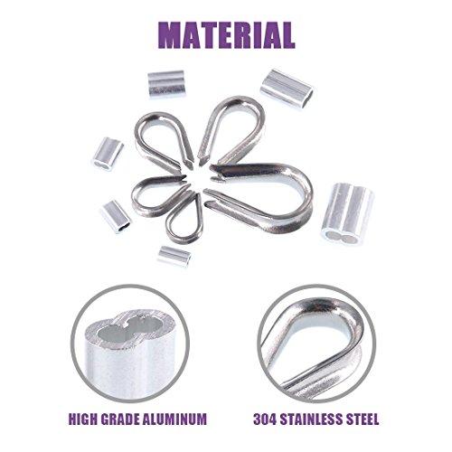Swpeet 250Pcs 304 Stainless Steel Rope Cable Thimbles And 6 Sizes Aluminum Crimping Loop Sleeve Assortment Kit Perfect For 1/8" - 5/32" Diameter Wire Rope Cable Thimbles Rigging #TOP4