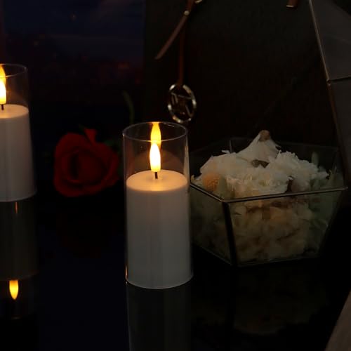 Image of CANDLE CHOICE Indoor Outdoor Flameless Candles with Timer Waterproof Realistic Flickering Battery Operated Pillar LED Lights with Acrylic Shell Wedding Party Christmas Decorations 6 Pack 2 inchx5 inch Clear