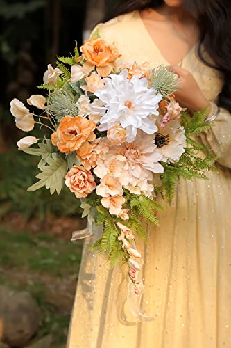 Ruidkun Artificial Flowers Dahlia Flowers Combo Bulk Silk Flower Leaf With Stems For Diy Handcrafted Wedding Flower Bouquets Table Centerpieces Mantle Arrangements Party Baby Shower Home Decorations #TOP3