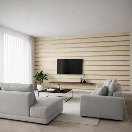 Image of Wallpaper for Walls | Vertical Wood Wall Stickers for Wall Decor | Self Adhersive Wall Paper for Home Kitchen Living Room and Bedroom | 45 Cm X 500 CM (3, Premium Golden Strip Wooden)
