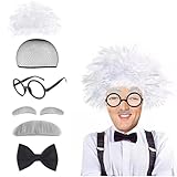 HAMILO 白髪ウィッグ おもしろカツラ おじいさん コスプレ イベント 博士 科学者