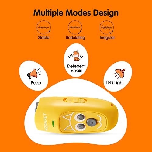Nzonpet Anti Barking Device, Ultrasonic 3 In 1 Dog Barking Deterrent Devices, 3 Frequency Dog Training And Bark Control 16.4Ft Range Rechargeable With Led Light And Wrist Strap Yellow #TOP2