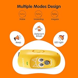   nzonpet-Anti-Barking-Device-Ultrasonic-3-in-1-Dog-Barking-Deterrent-Devices-3-Frequency-Dog-Training-and-Bark-Control-164Ft-Range-Rechargeable-with-LED-Light-and-Wrist-Strap-Yellow
