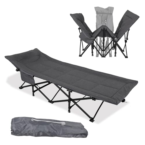 ZealWe Camping Bed, Folding Single Camp Beds for Adults, Camping Cot with Headrest Side Pocket Carry Bag for Home Patio Picnic Travel, 260KG Capacity Heavy Duty