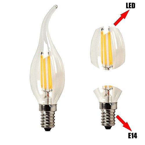Ctkcom 4W Dimmable Led Candelabra Bulb(4 Pack)- E14 Base Antique Candelabra Light Bulb 40W Equivalent Lamp, Warm White 2700K,C35 Flame Shape Bent Tip For Vintage Style #TOP2