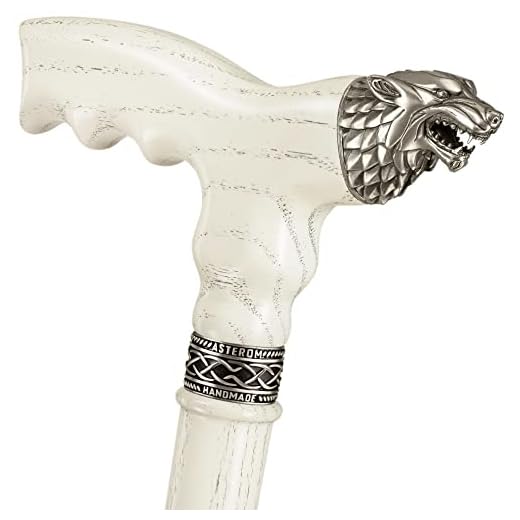Handmade Wooden Walking Cane for Men and Women Fashionable - White Direwolf - Cool Wolf Head Cane
