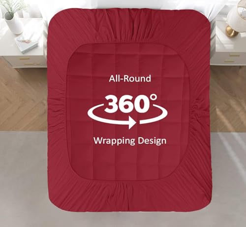 Image of Cloth Fusion 600 GSM Mattress Topper King Size Bed, Extra Thick 2 inch Bed Topper for Improved Sleep Quality and Enhanced Comfort (72x72 inches, Maroon)